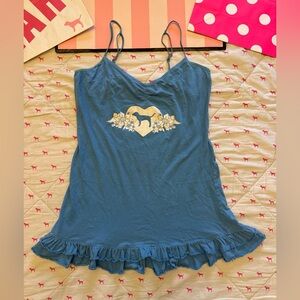 VS PINK VINTAGE Y2K BABYDOLL CAMI RUFFLE DRESS TROPICAL FLORAL DOG PUP RARE HTF